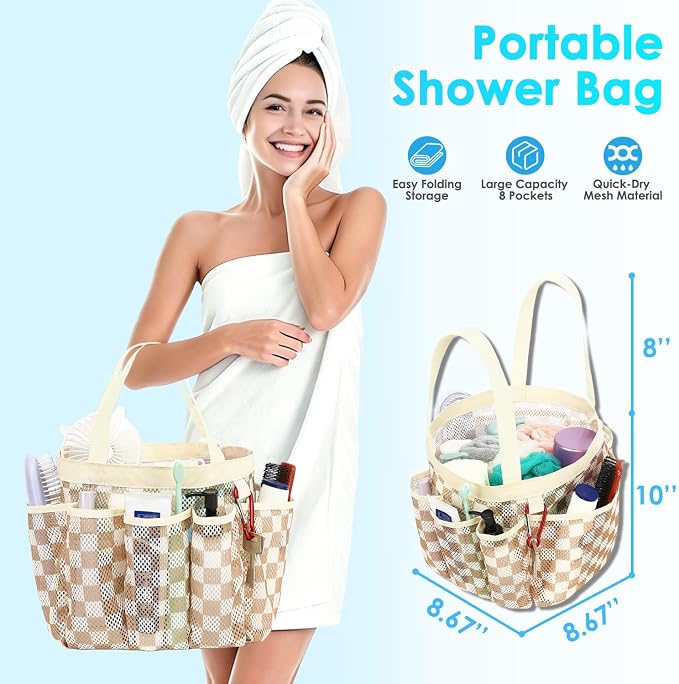 Fammart Mesh Shower Caddy Portable for College Dorm Room Essentials, 8-Pocket Large Shower Basket Tote Bag with 2 Handles for Toiletry, Bathroom, Beach, Camp, Gym - Image 2