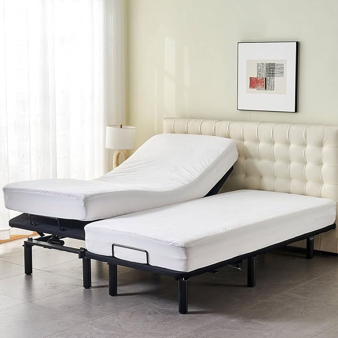Kingnex Waterproof Split California King Mattress Protector for Adjustable Bed Noiseless Soft Bamboo Viscose Terry 2 Cali Twin XL 36x84 Fitted Mattress Cover