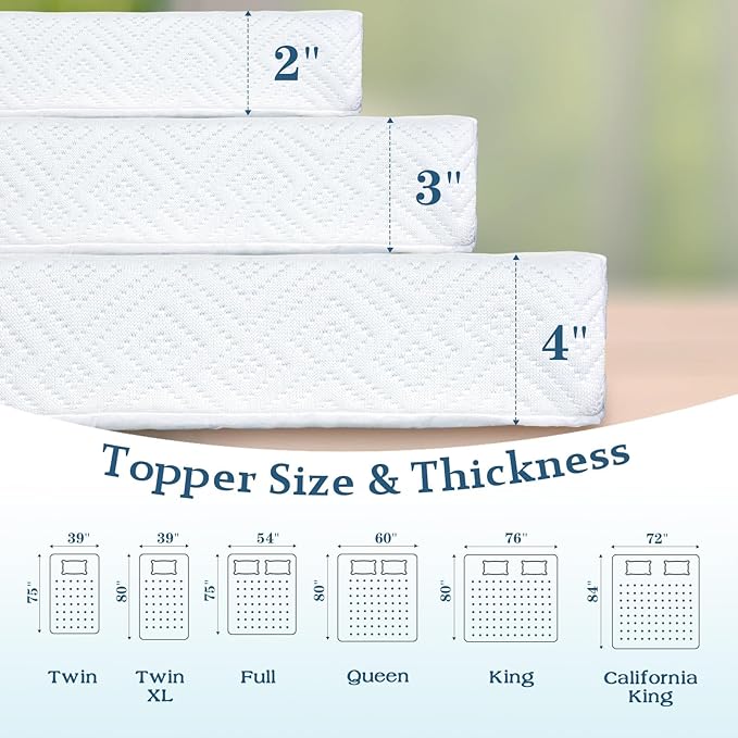 Airensky 2 Inch Memory Foam Mattress Topper, Cooling Gel Infused High Density Twin (39"x75") Topper with Removable Skin-Friendly Cover, Bed Topper for Pressure Relief Back Pain, CertiPUR-US Certifie