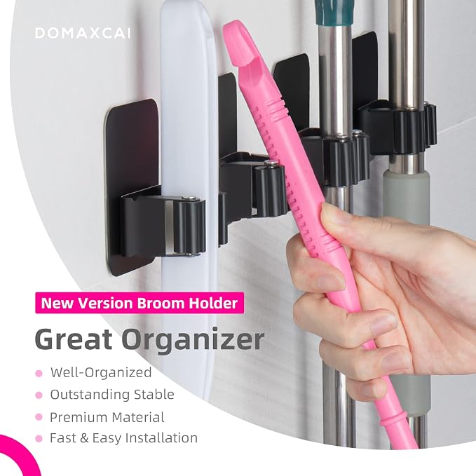4 Pack Broom Holder Wall Mount, Improved Super Anti-Slip Mop and Broom Holder Wall Mount, Broom Hanger Gripper for Kitchen, Bathroom, Closet, Garden Garage, Black | Super Anti-Slip, Mop and Broom Holder, Broom Hanger Gripper, for Kitchen, Bathroom, Closet - Image 2