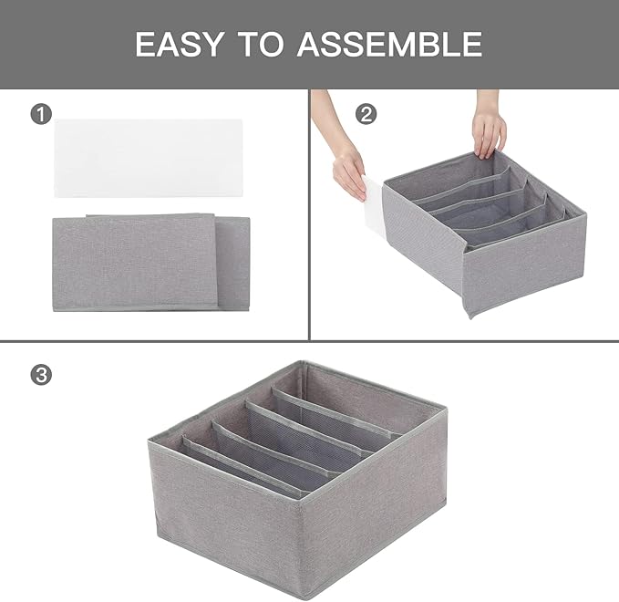 Qozary Pants Jeans Organizer for Closet, 4 Pack Drawer Organizers for Clothing, 5 Grids Wardrobe Clothes Storage for Deep Drawer, T-Shirts, Legging, Short - Image 6