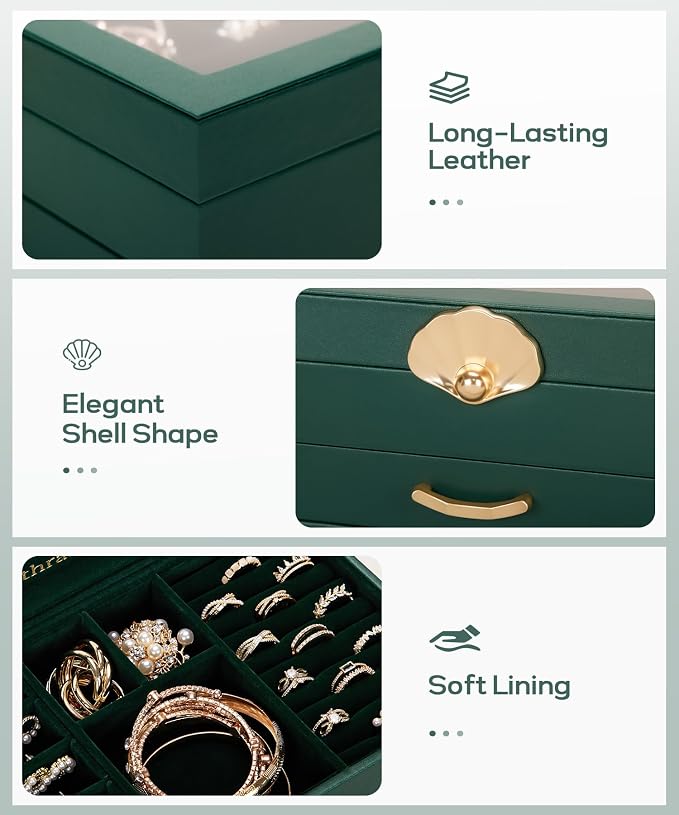 Enthralite Jewelry Box with 2 Drawers: Display Organizer for Earrings Necklaces - Christmas Gifts for Girls Women (Forest Green) - Image 6