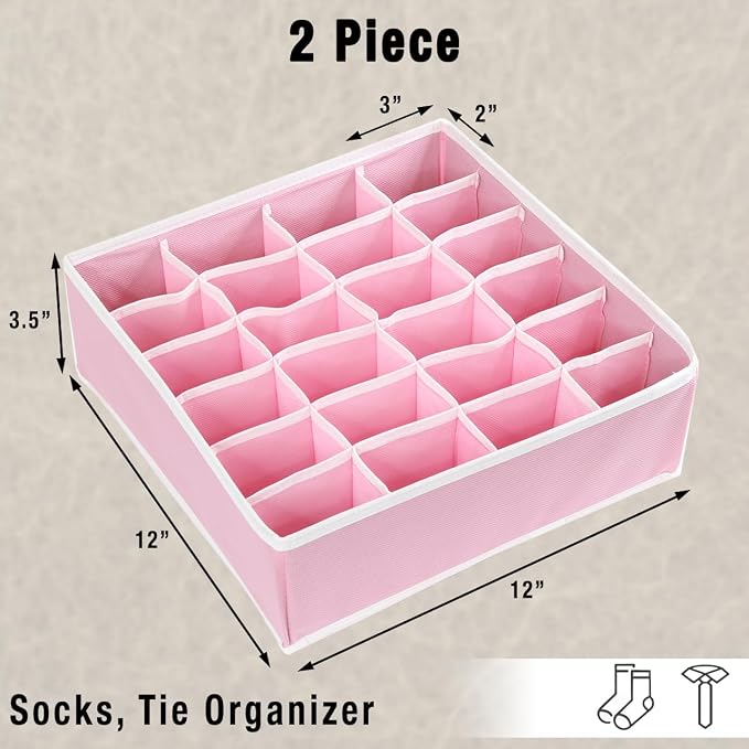 Simple Houseware 2 Pack Closet Sock Organizer, 24 Cell Drawer Divider, Pink - Image 2
