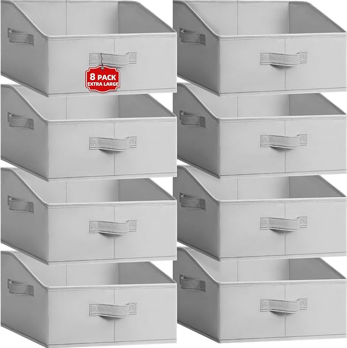 Extra Large Closet Organizers Bins 8 Pack - Blanket Basket for Organizing/Home Clothes Storage Bins for Jeans/Toy Organizers for Nursery/Wardrobe Shelf Closet Organization for Purse Hats Towel by Criusia