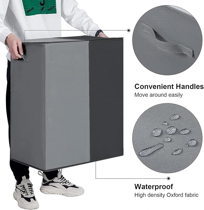 WOWLIVE Double Laundry Baseket with Lid and Removable Laundry Bags,154L Large Laundry Hamper 2 Section Collapsible Dirty Clothes Hamper for Laundry Room,College Dorm,Bathroom, Black and Grey - Image 6
