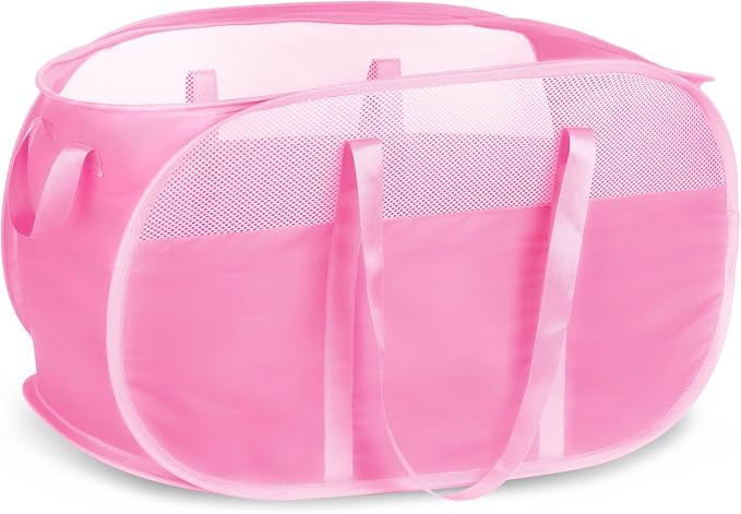 100L Collapsible Laundry Baskets, Tear Proof Pop Up Laundry Hamper with Dual Handles, Large Foldable Laundry Basket, Easy to Carry Laundry Hamper for Home, Laundry Room, Bedroom, Dorm, Travel Pink by BATTOO