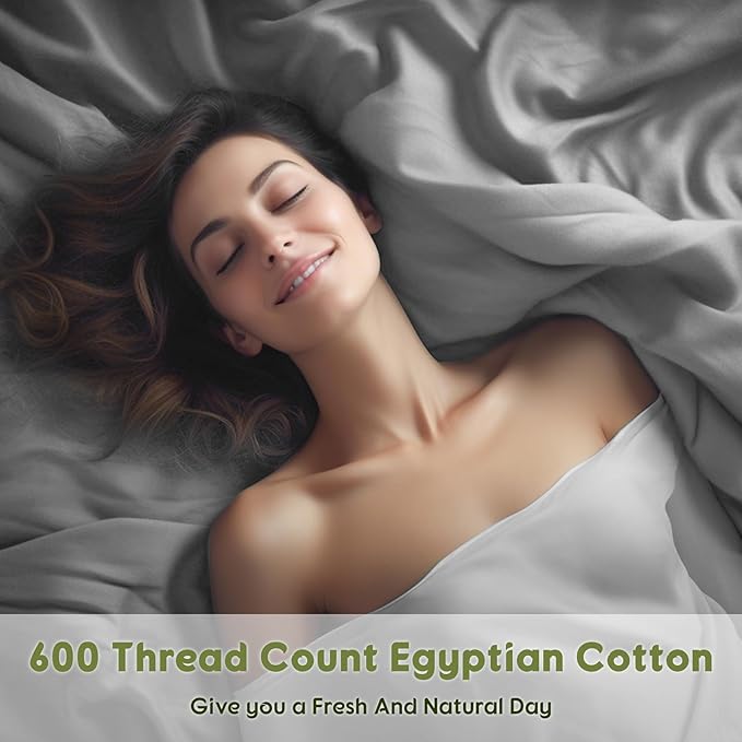 SONORO KATE 100% Egyptian Cotton Sheets Queen Size - 600 Thread Count, Luxury Hotel Sateen Weave Bedding Set, Soft Breathable Sheet Sets, 16" Deep Pocket - 4 PC(Grey,Queen)