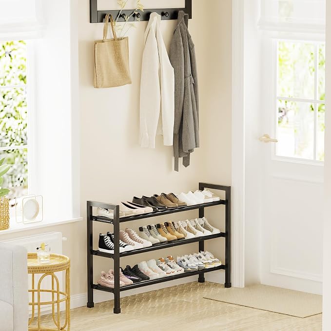 Mavivegue 19“- 43” Adjustable Shoe Rack, 3 Adjustable Length, 3 Tier Expandable Shoe Rack for Closet, Entryway, Shoe Shelf, Black - Image 2
