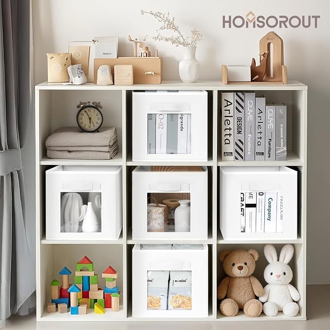 Homsorout Storage Cube 11 Inch - Cube Storage Bins with Window, Closet Storage Baskets with Handle, Fabric Bins for Closet, Shelves, Toys, Clothes, Set of 8, White - Image 3