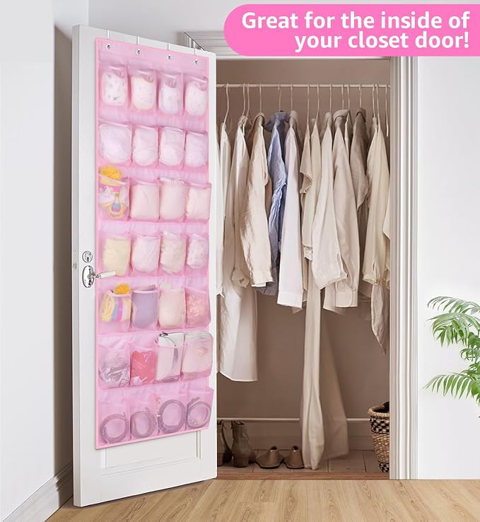 MISSLO Kids Over the Door Shoe Organizer Pink Hanging Shoe Rack Baby Toddler Hanging Shoe Organizer Cute Shoe Holder Girl Room Decor 28 Pockets - Image 5