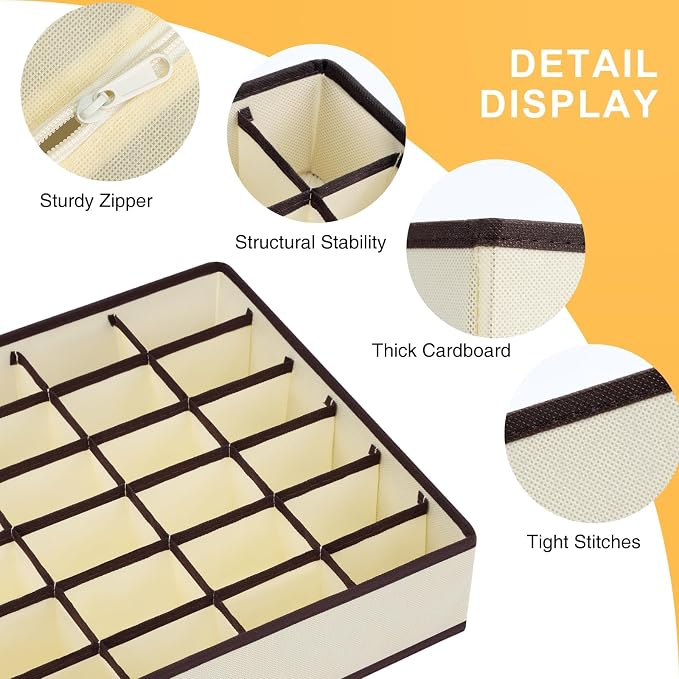 Sock Organizer 4 Pack, Large Sock Drawer Divider, Underwear Storage 24 Cell Closet Organizers and Storage for Wardrobes, Drawers. (Beige) - Image 8