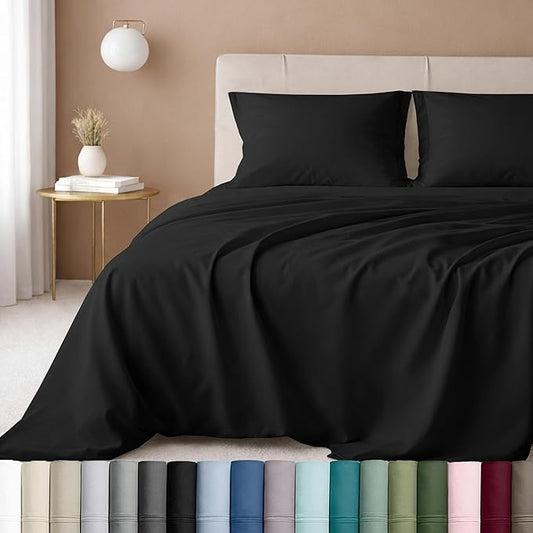 California Design Den Twin XL Sheets Set - Luxury 600 Thread Count Sateen, Natural 100% Cotton Sheets, Fully Elasticized Deep Pockets, Crisp, Cool and Durable Bedding for Dorm Room - Black