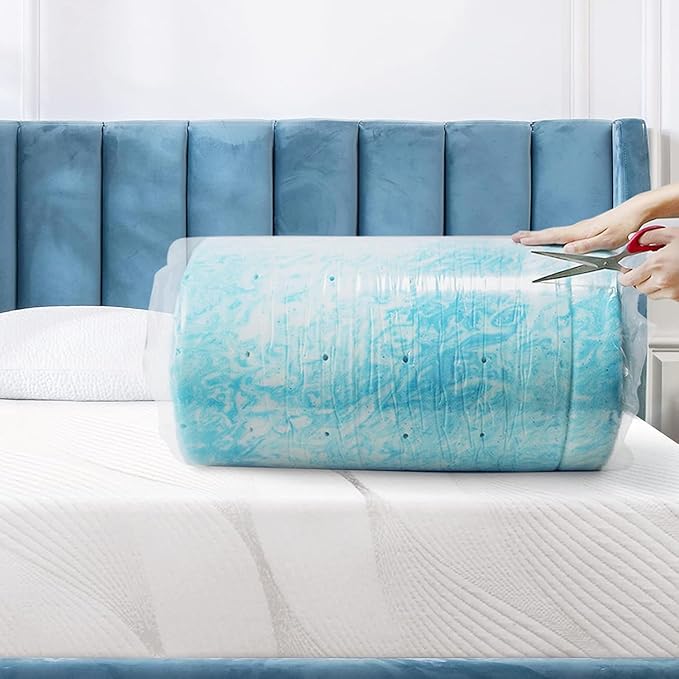 Mattress Topper for Twin Bed, Gel Swirl Memory Foam Soft Bed Topper for Back Pain, 2 inch, Light Blue
