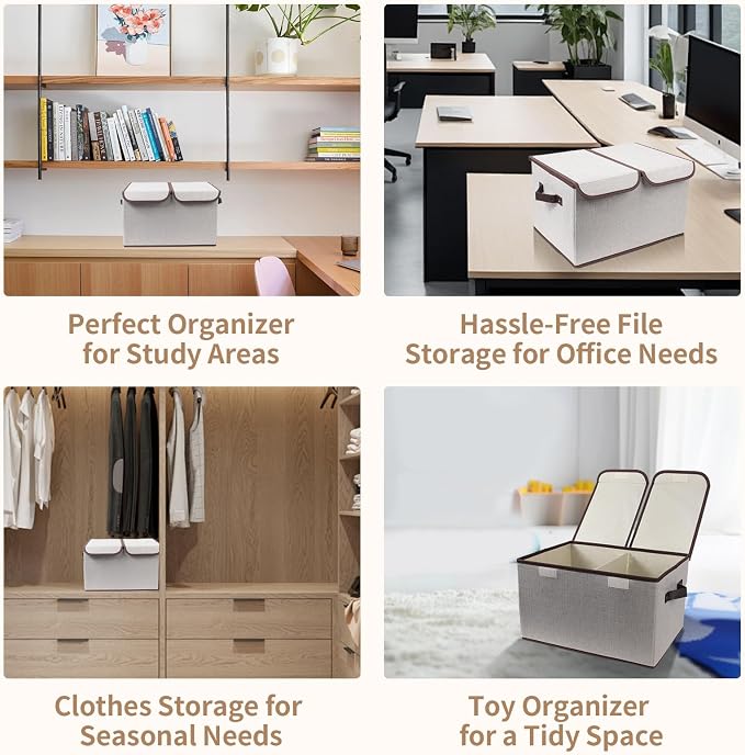 Foldable Fabric Storage Box, 16.5 x 11.8 x 9.8 inches (L x W x H), with Double-Lid & Dividers, Large Organizer for Home, Closet, Office(Grey, 3 Packs) - Image 6