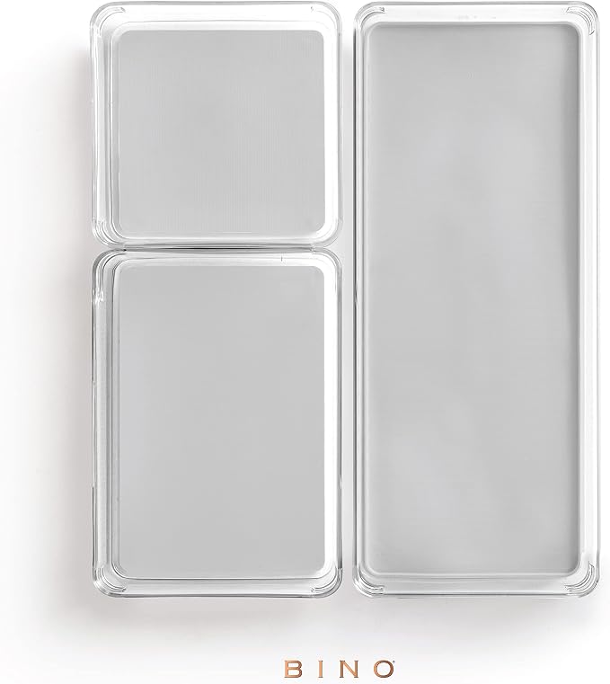 BINO | 3-Piece Drawer Organizer Bin Set - Grey, Large | THE MODULAR+ | Multi-Purpose Storage | Soft-Grip Lining and Non-Slip Rubber Feet | Durable | BPA-Free | Desk Drawer Organizer | Vanity Organizer - Image 5