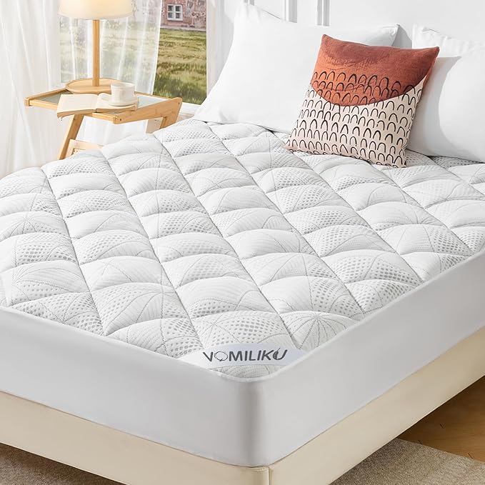 Twin Size Mattress Topper, Thick Quilted Fitted Mattress Pad Cover Breathable Bamboo Viscose Cooling Mattress Protector with 6-18 Inch Deep Pocket, Machine Washable (39x75 Inches, White)