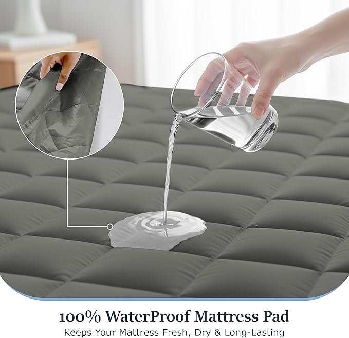 LUX Décor Twin XL Mattress Pad - 8 Pack - Quilted Elastic Fitted Mattress Cover Protector Upto 16 Inches Deep Pocket - Soft Breathable Noiseless Mattress Topper (Grey “39 X 80”)