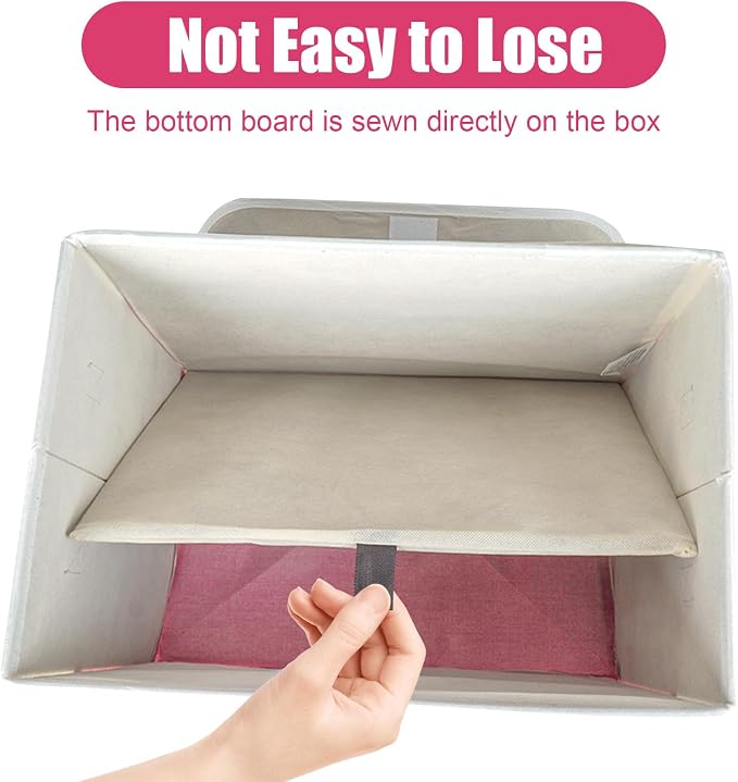 Bagnizer Large 22 Quart Linen Fabric Foldable Storage Bin Cube Organizer Basket with Flip-Top Lid & Handles, Clothes Blanket Box for Home, Office, Closet, Pink & White, 4 Pack 14.6 x 9.5 x 9.5 - Image 4
