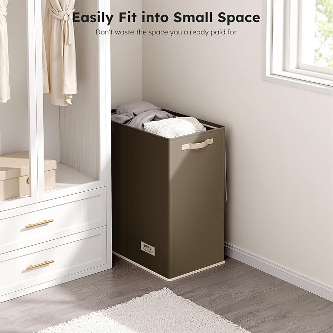 SOLEDI Large Double Laundry Hamper with Lid, Collapsible Clothes Hamper 2 section with Removable Bags, Space-Saving Laundry Basket for Bedroom, Dorm, College - Image 5