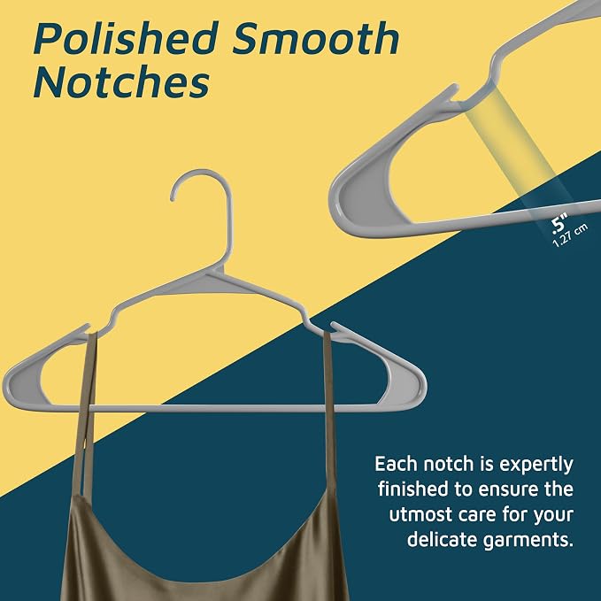 Lifemaster Plastic Clothes Hangers – Heavy Duty Hanger Set, for Organizing Clothes, Dresses, and Coat, Holds Up to 5 lbs, Space-Saving Hangers with Non-Slip Shoulder Grooves, Pack of 10, Gray - Image 7