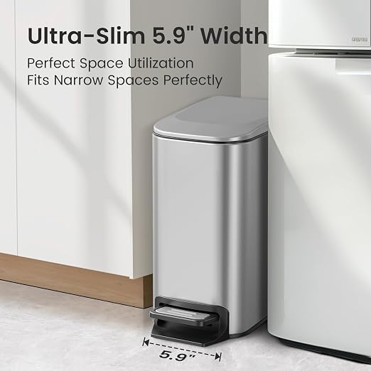 Cesun Small Bathroom Trash Can with Lid Soft Close, Step Pedal, 6 Liter / 1.6 Gallon Stainless Steel Mini Garbage Can for Office, Outdoor Trash Bin with Removable Inner Bucket (Silver) - Image 2