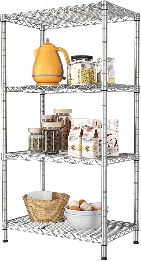 SINGAYE 4 Shelves Adjustable Storage Shelf Wire Shelving Rack Bathroom Standing Units Laundry Room Organization for Kitchen Office Bathroom Organizers Metal Pantry 14" D x 24" W x 48" H Gray by SINGAYE