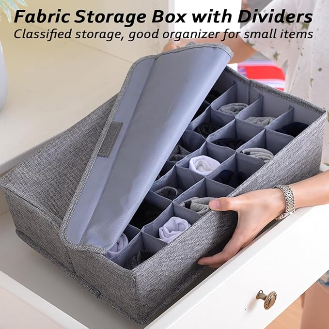 AARAINBOW Underwear Socks Ties Storage Organizer with Lids Foldable Closet Drawer Organizer 30 Cells, Fabric Wardrobe Divider Storage Box for Scarves and Lingerie (30 Cell, Gray) - Image 4