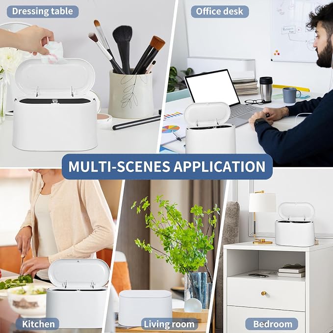 LTWQLing Mini Trash Can with Lid - Removable Small Garbage Can, Tiny Plastic Trash Bin, Pop Up Countertop Wastebasket, Counter Garbage Lint Bin for Bathroom,Office,Kitchen,Desk,Coffee Table(White) - Image 5