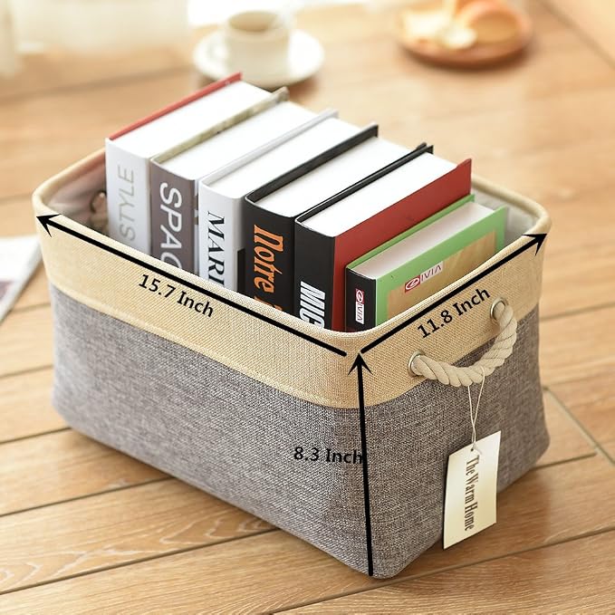 TheWarmHome Storage Basket - 15.7L×11.8W×8.3H 1 Pack Large Baskets for Organizing Shelves, Storage Bins for Clothes Book Shelf Home Fabric Storage Cubes (Gold and Grey) - Image 6