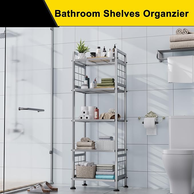 GIOTORENT 5-Wire Standing Storage Shelf, Metal Shelving Unit Pantry Rack for Laundry Kitchen Bathroom Organizer(Silver) - Image 7