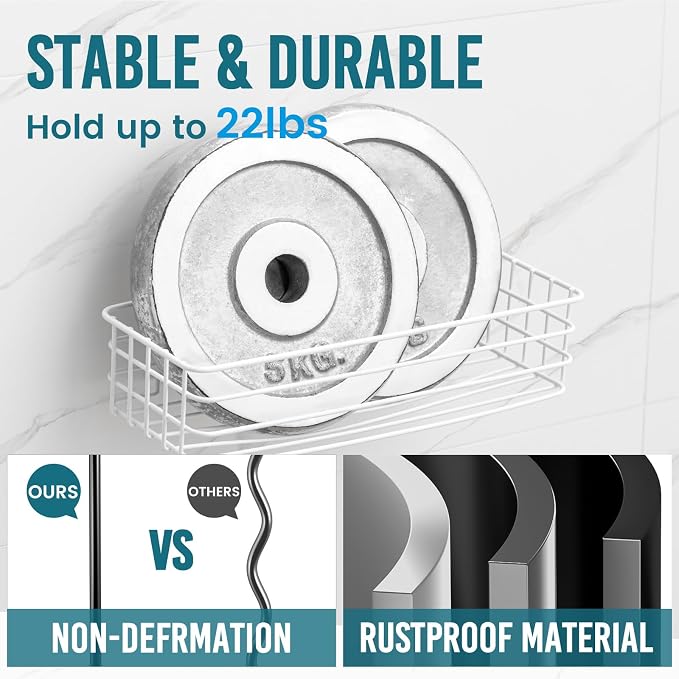 TAILI Shower Caddy Suction Cup 2 Pack with Hooks & Soap Holder, Heavy Duty Shower Organizer for Bathroom, No Drilling Bathroom Organizer with Large Capacity, Metal Storage Holder-White - Image 3