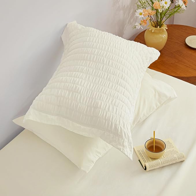 Love's cabin Seersucker Ivory California King Comforter Set, 7-Piece All Season Lightweight Bed in a Bag Bedding Set with Comforter, Flat Sheet, Fitted Sheet, Pillowcases and Shams | Soft, Breathable, Lightweight