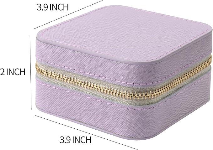 Genuine Leather Travel Jewelry Case Organizer with Mirror for Women, Small Jewelry Box Portable Mini Jewelry Case for Earring, Ring, Necklace, Bracelet(Lilac) - Image 2