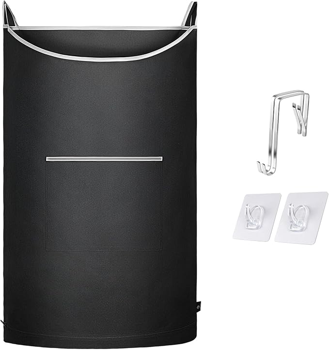 XL Hanging Laundry Hamper, Over the Door Laundry Hamper and Baskets, Wide Opening Hanging Laundry Bag,Hanging Hamper for Bathroom,Dorm,Laundry Room,Chirstmas Gifts(Black 36x22Inch). by MakeLifeSimpleandEfficient