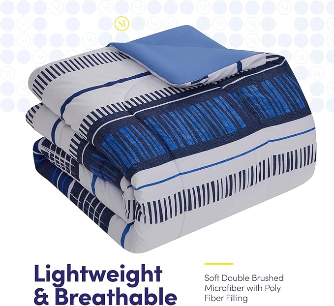 Sweet Home Collection 7 Piece Comforter Set Bag Solid Color All Season Soft Down Alternative Blanket & Luxurious Microfiber Bed Sheets, Mediterranean, King