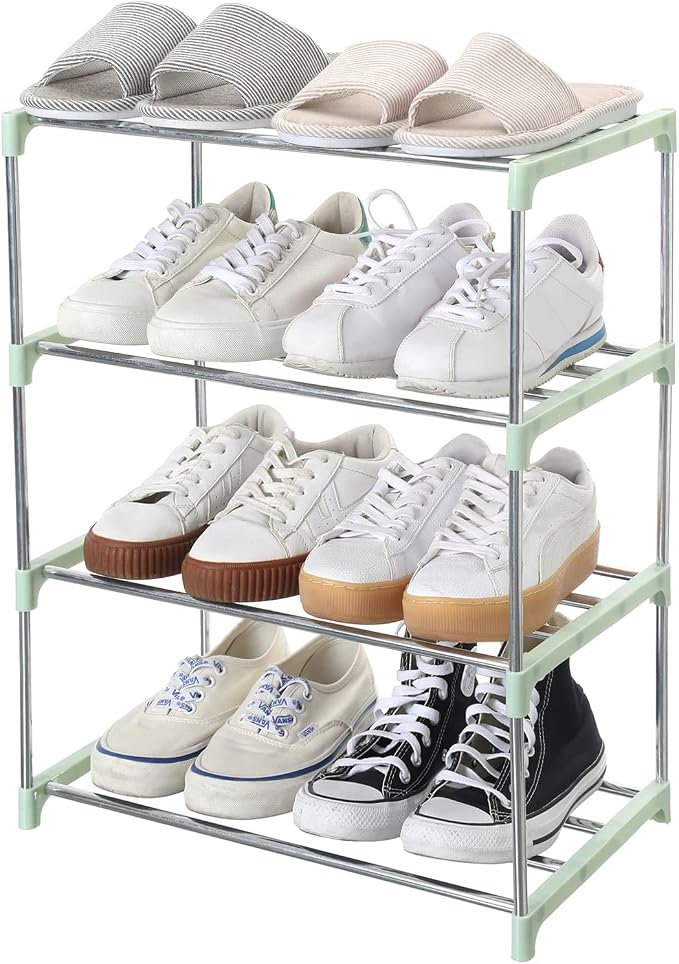 Jucaifu Stackable Small Shoe Rack, Entryway, Hallway and Closet Space Saving Storage and Organization (4-Tier, Green) by Jucaifu