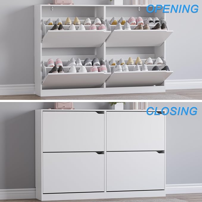 BORNOON Shoe Cabinet with 4 Flip Drawers, Narrow Hidden Shoe Storage Cabinet, Slim Freestanding Shoe Rack Organizer for Entryway, Hallway, Bedroom, Living Room - Image 5