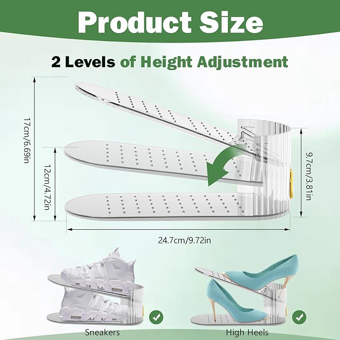 Shoe Slot Organizer,Adjustable Shoe Stacker for a Pair of Shoes,Shoe Holder Space Saver,Double Deck Shoe Riser Shoe Rack,Shoe Organizer for Closet (Clear, 10 Pack) - Image 2