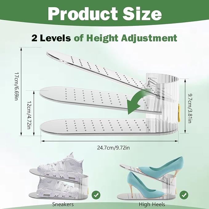 Adjustable Slot Organizer for Pairs of Shoes, Space Saver, Double Deck Riser Rack, Closet Organizer (Clear, 20 Pack) - Image 2