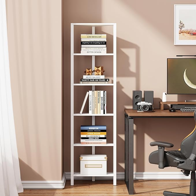 TUTOTAK 6-Tier Corner Bookshelf,Corner Shelf for Small Space, Narrow Display Corner Shelf Stand with Storage Rack, for Living Room, Bedroom, White BS05BW006 by ChoosetutotakFurnitureBuildYourCozyHome