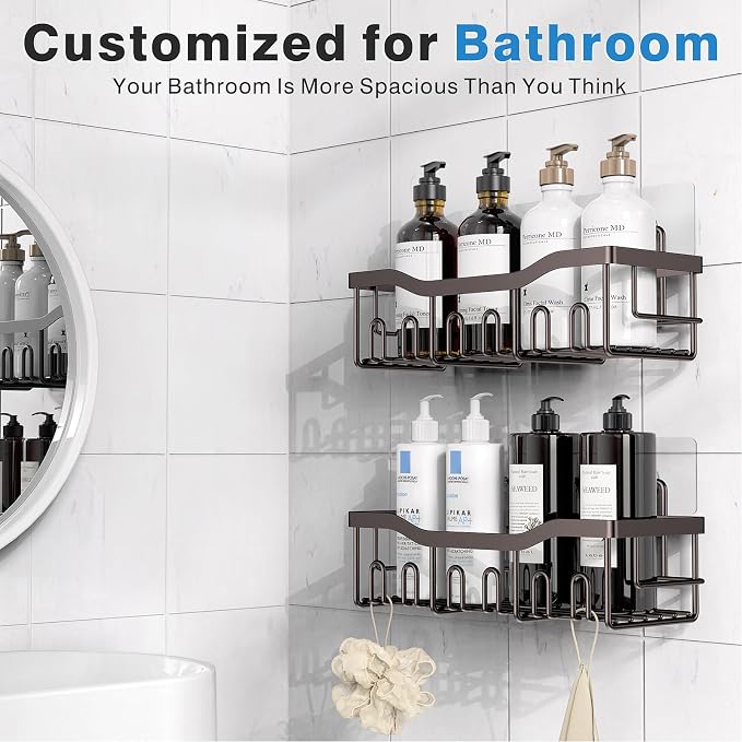 EUDELE Shower Caddy 2 Pack, Adhesive Organizer for Bathroom Storage&Home Decor&Kitchen organizers and storage, No Drilling, Large Capacity, Rustproof Stainless Steel Organizer, Decor Sets - Image 2