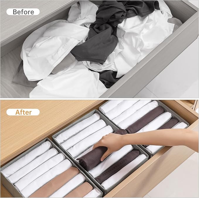 4 Packs T-shirt Drawer Organizers for Clothing,8 Grids Compartment Wardrobe Storage Box, Washable Clothes Organizer for Folded Clothes, Legging, Silk Scarve - Image 2