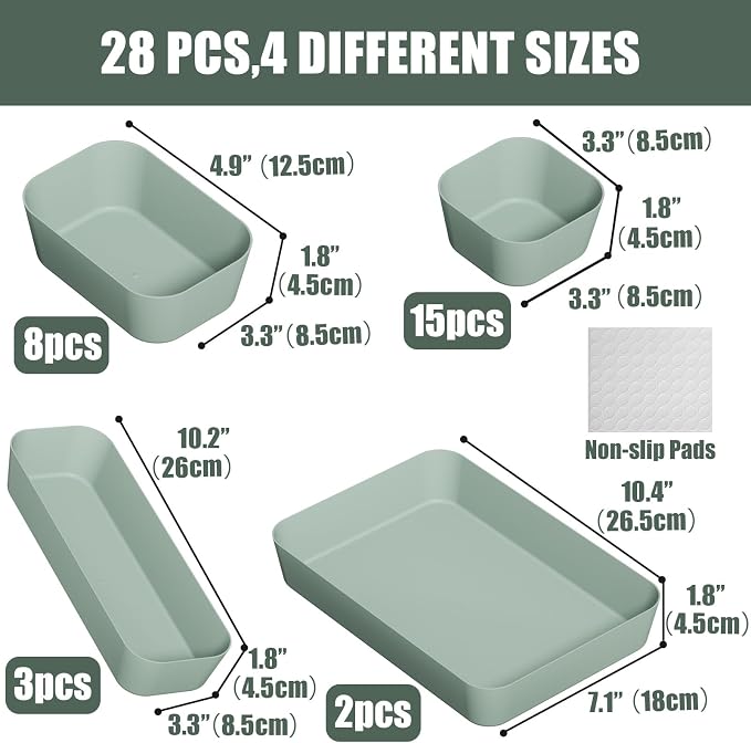 28 pcs Desk Drawer Organizer Tray, Multiple Sizes Plastic Drawer Organizer Storage, Stackable Organizer Containers For Makeup, Bedroom, Kitchen Gadgets Utensils and Office - Image 2