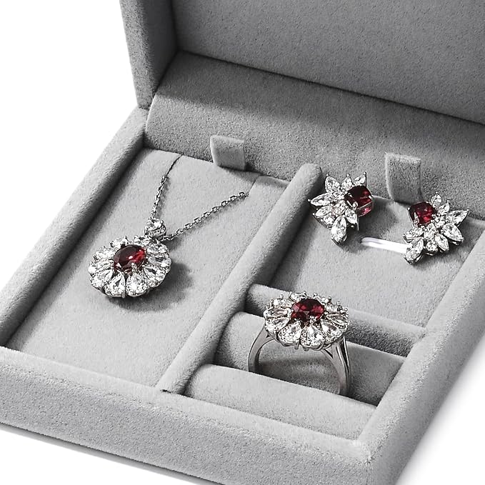 3 in 1 Velvet Jewelry Set Gift Box Earring Gift Box Ring Necklace Boxes Small Jewelry Storage Boxes for Travel Birthday Mother's Day Valentine's Day Gifts (Gray) - Image 3