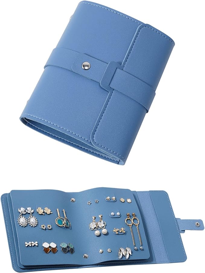 LAKE OF FIRE Earring Holder Organizer with Foldable Book Design Jewelry Book Organizer, Portable Pu Leather Travel Earring Case(Blue) by LAKEOFFIRE