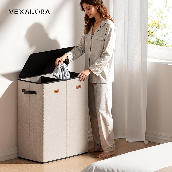 150L Double Laundry Hamper With Lid, Large Clothes Hampers with Removable Bag, Laundry Hamper 2 Section for Bathroom, Bedroom, Laundry Room, Dorm - Image 3