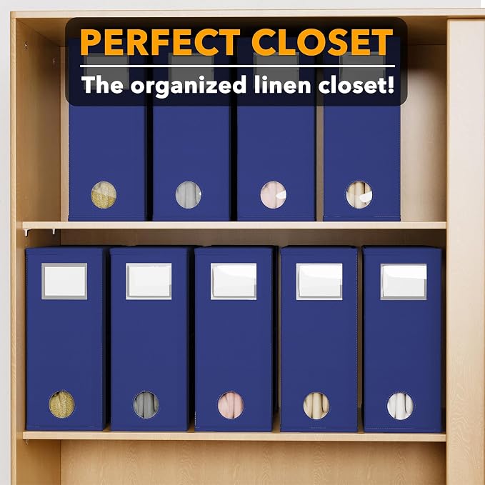 SpaceAid 9 Pack Bed Sheet Organizers and Storage, Foldable Sheet Organizer with Window for Linen Closet, Set Folder Keeper for Queen & King Size Bedding Storage (Navy Blue) - Image 5