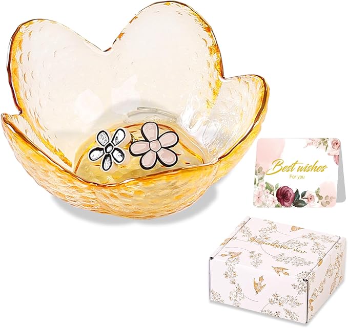 Yellow Flower Ring Dish Jewelry Dish Glass Jewelry Tray Small Trinket Tray Ring Holder Dish Cute Room Decor Aesthetic Bathroom Decor House Warming Engagement Birthday Gifts for Women Stocking Stuffers by WELOCMETOBINOSTER