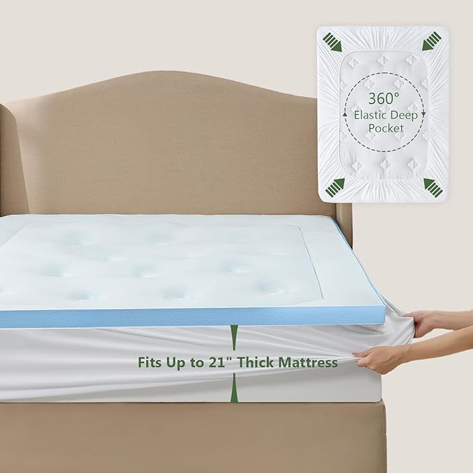 Hansleep Memory Foam Mattress Pad Topper King, King Size Mattress Topper Viscose Derived from Bamboo, King Foam Bed Mattress Pad Cover for Back Pain Relief, 78" x 80", White