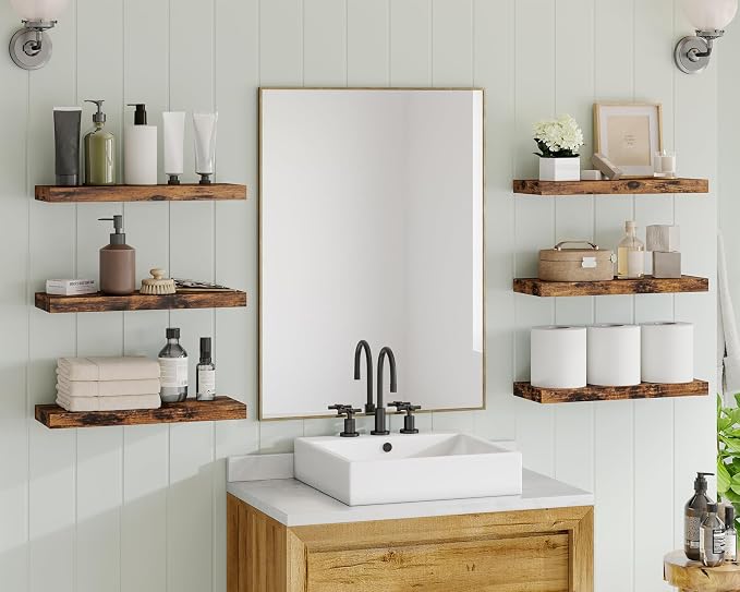 Fixwal 15.8in Floating Shelves, Set of 6 Wood Shelves, Farmhouse Shelf Wall Decor for Bathroom, Bedroom, Living and Kitchen Room (Rustic Brown) - Image 2